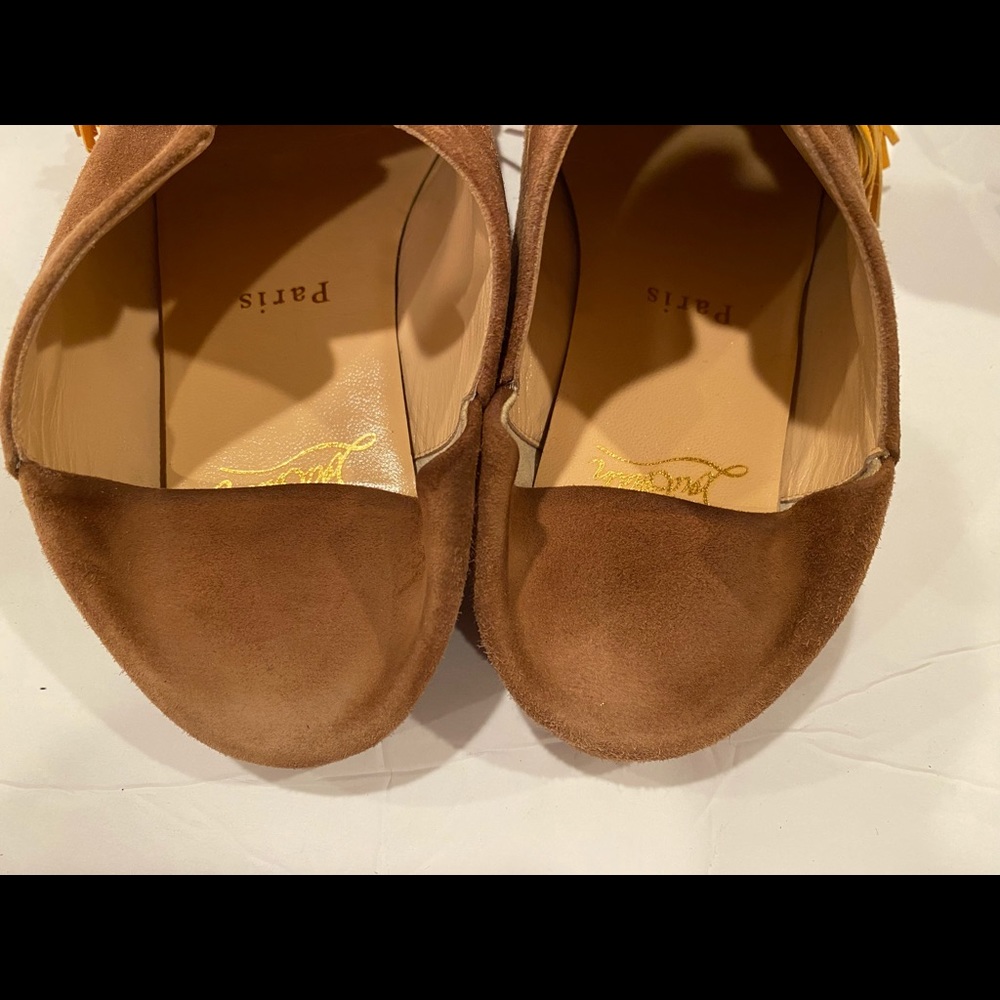 Christian Louboutin suede flat slippers slip on brown fringe studded 34 - Picture 11 of 13